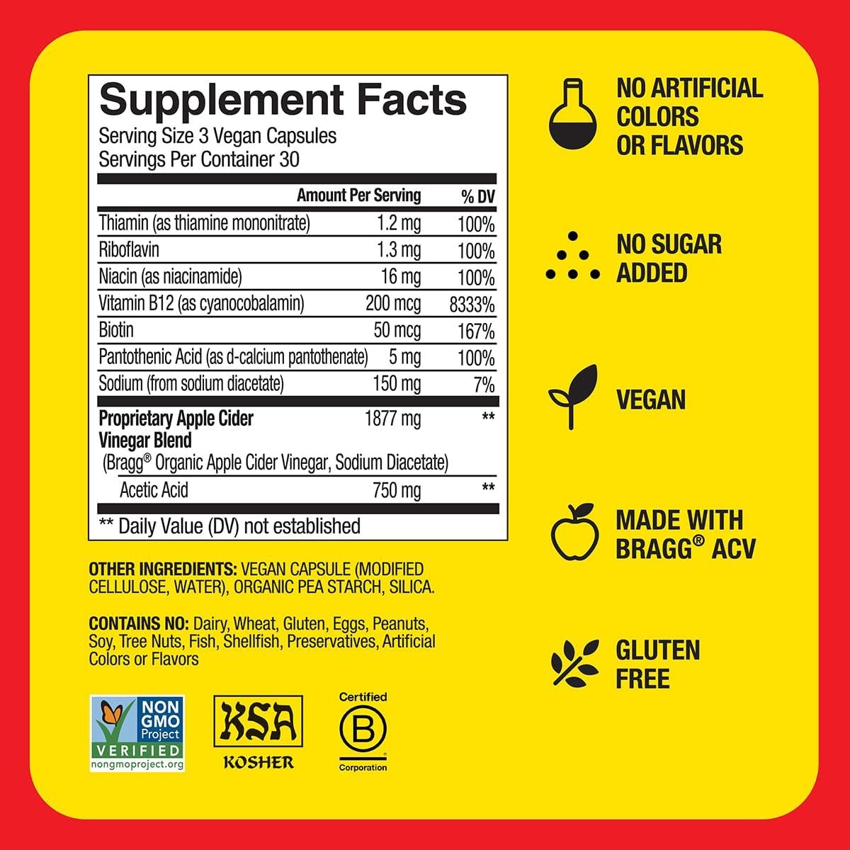 Bragg Apple Cider Vinegar + B Vitamins – 90 Capsules - Image 4