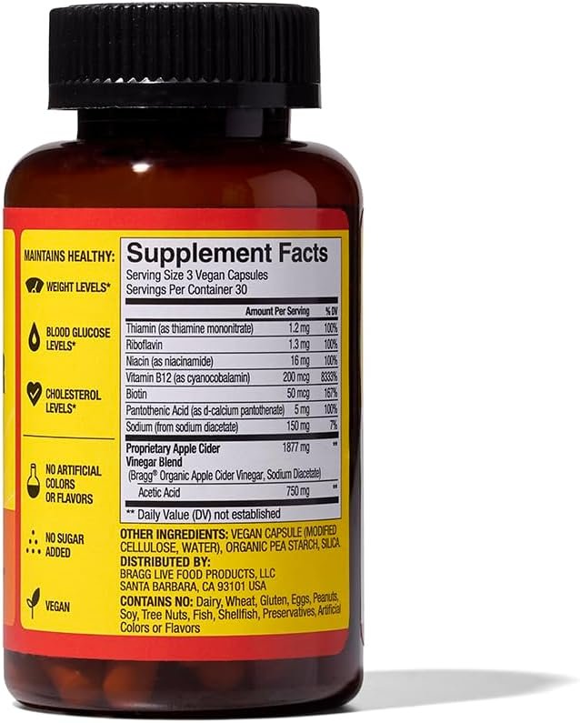 Bragg Apple Cider Vinegar + B Vitamins – 90 Capsules - Image 3