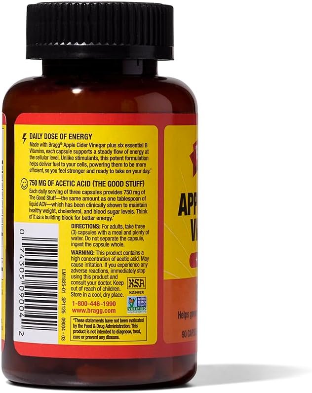 Bragg Apple Cider Vinegar + B Vitamins – 90 Capsules - Image 2